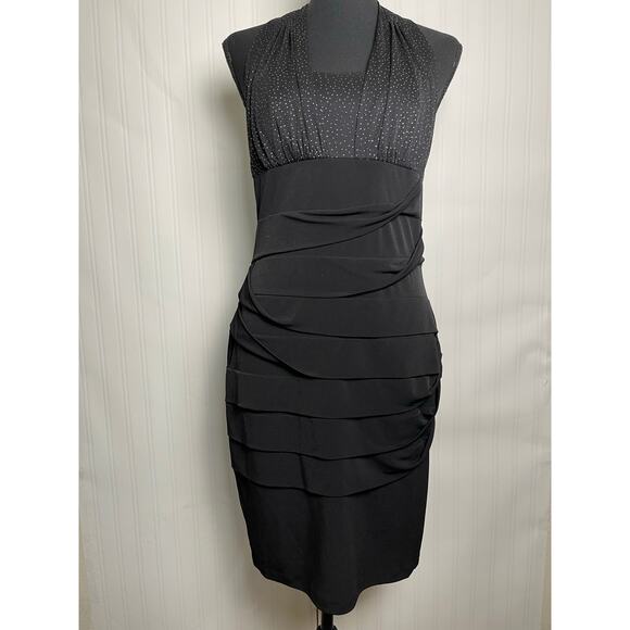 Valerie Bertinelli Womens 8 Halter Polka Dot Tiered Fit Black Dress Y2K Feminine - Picture 1 of 9